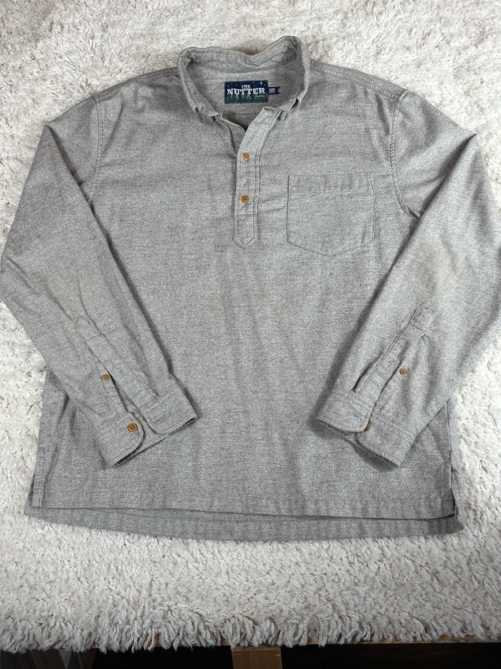 The Nutter by Chubbies Men’s XL Gray Cotton Long Sleeve Henley Collared Shirt